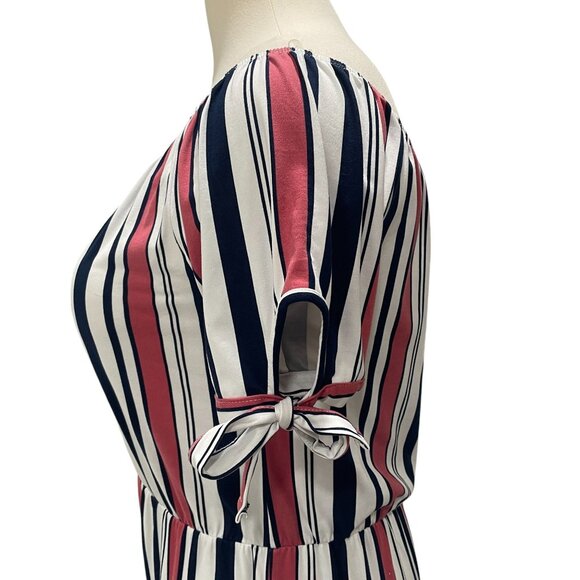Vibe Sportswear 2X Striped Wide Leg Jumpsuit Off Shoulder Boho Stretchy Romper - Picture 9 of 12